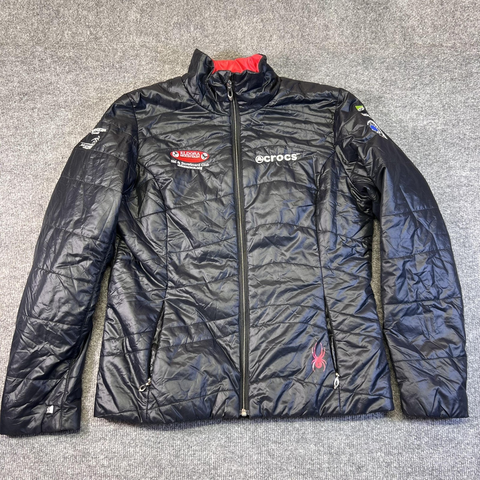 Spyder Primaloft Jacket Womens Large Black Insulated Puffer Ski Snow Ski Logos